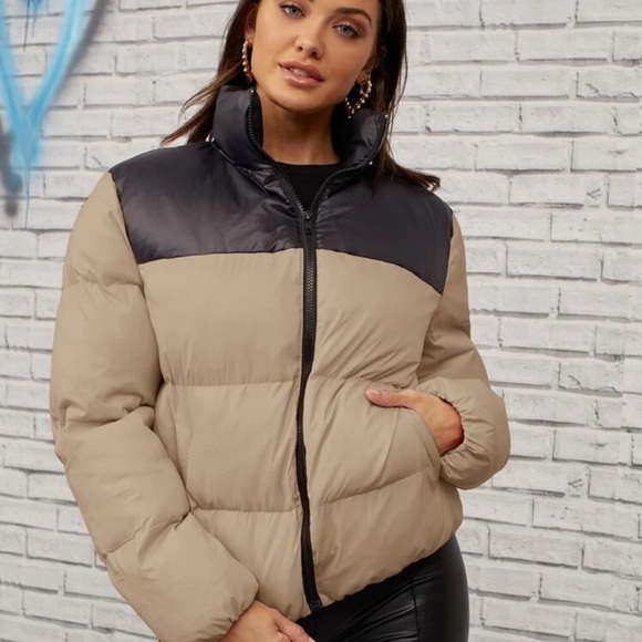 Color block quilted puffer jacket maroon black - Picture 7 of 9